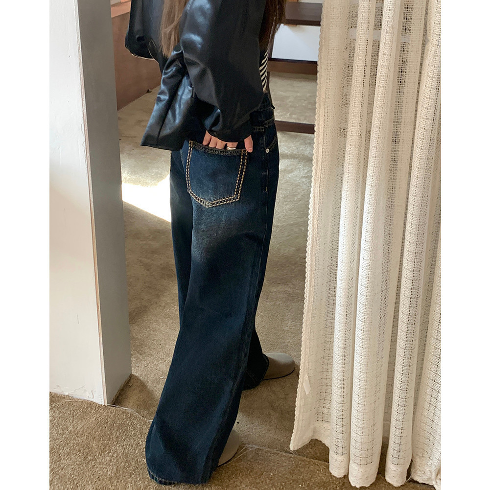 rr 「MOTEL7」Quần jeans Ống Rộng Lưng Cao Phong Cách retro
