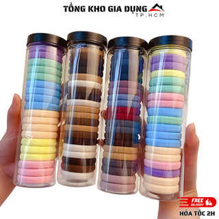 Ống 20 thun buộc tóc nhiều màu sắc, dây buộc tóc trơn kèm ống đựng trong suốt.