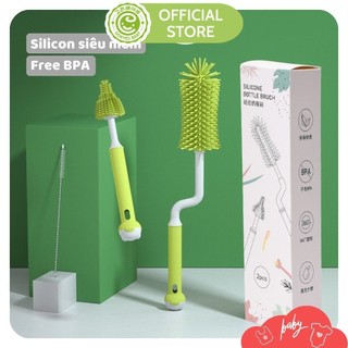 Bộ Cọ Rửa Bình Sữa Silicon 3 Chi Tiết Cao Cấp, Tay Cầm 360 Độ