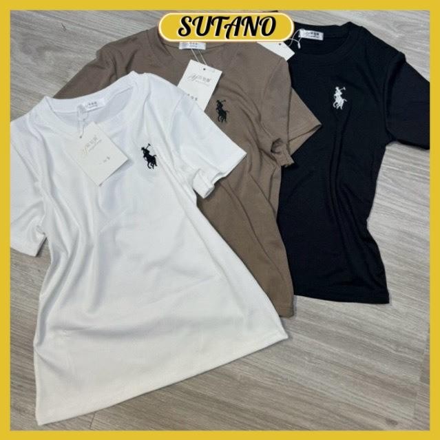 Set áo thun tăm 3 màu đen nấu trắng thêu hình ngựa co giãn 4 chiều áo thun nữ thêu hottrend A189 SUTANO