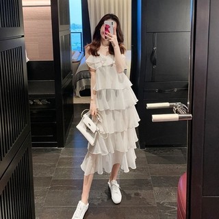 Đầm có dây cổ chữ V màu Trắng Phong Cách Mới Mùa Hè Đầm nữ thời trang 2024 phù hợp với tất cả các loại bánh dài trung bình rgam