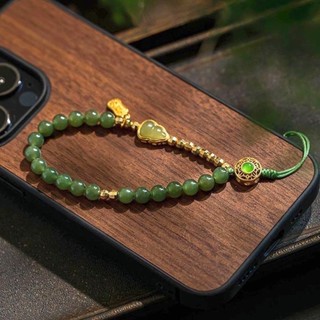 Hetian Bầu Dây Xích Điện Thoại Mặt Dây Đeo Cổ Tay Dây Xanh Cao Cấp Nghệ Thuật Nam Nữ Điện Thoại Di Động Đồ Trang Trí 