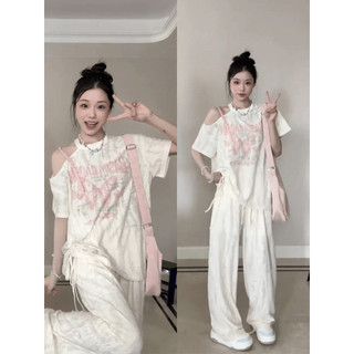 Thiết kế mới cảm giác thời trang đặc biệt quan tâm Chic lỏng hàng đầu tinh khiết mong muốn OFF-The-vai in dây rút ngắn tay Áo T-shirt nữ mùa hè