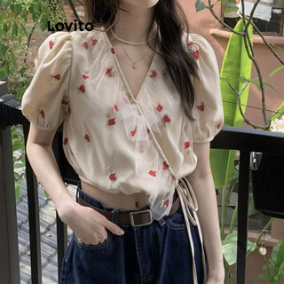 Áo kiểu Lovito họa tiết hoa thời trang thường ngày cho nữ LNA66267