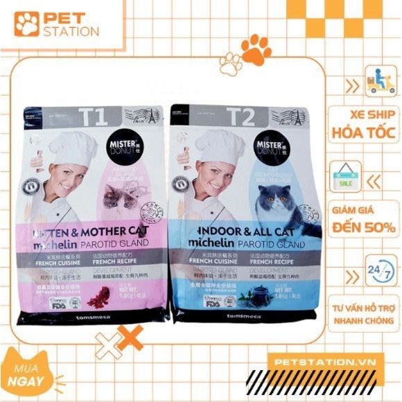 [Bao 9kg] Hạt Mister Donut T1 và T2 Dành Cho Mèo Trưởng Thành Và Mèo Con