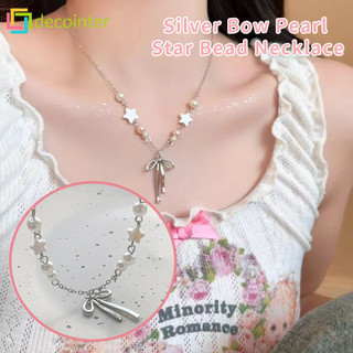 Vòng cổ hạt ngôi sao nơ bạc tinh tế - Vòng cổ hạt hình ngôi sao đơn giản - Trang sức ngôi sao nơ ngọt ngào tươi mát