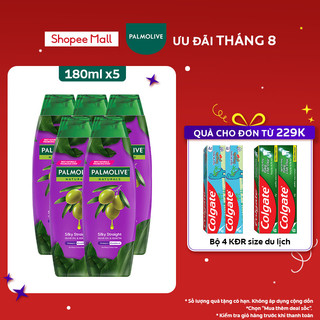Bộ 5 Dầu gội Palmolive kèm xả 2 trong 1 chiết xuất thiên nhiên Suôn Mượt Óng Ả 180ml