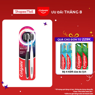 Bộ 2 bàn chải Colgate trắng răng Optic White với lông chải 2 tầng sạch vượt trội, loại bỏ vết ố