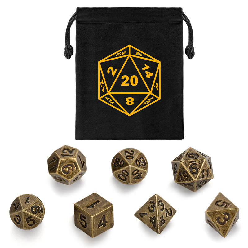 7pcs/set Mini Size Metal Polyhedral Dice Set DND Role Play Gaming Accessory Dices with Bag Gift