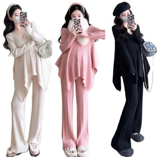 Bộ Bầu Dài Tay MAMADRESS mùa Thu Đông Chất Tăm Thái Mềm Mại thiết kế Áo Cánh Dơi Quần Ống Loe sang chảnh B50