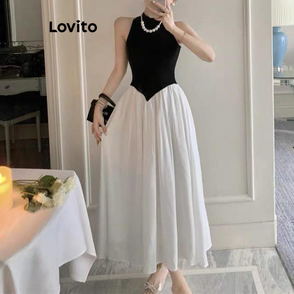 Lovito Đầm màu trơn sang trọng dành cho nữ LNM68313