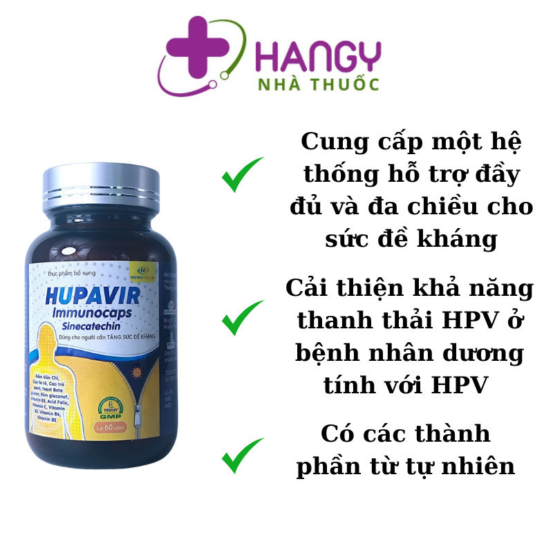 Viên uống tăng sức đề kháng và đào thải HPV, sùi mào gà cho nam và nữ Hupavir Immunocaps (60 viên) - Hangy
