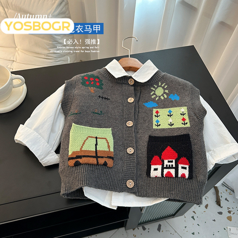 YOSBOGR áo gile cho bé áo len bé trai áo phao gile cho bé gile len cho bé chất lượng thời trang thoải mái 2024 NEW STYLE KMJ2490Y46 38Z240915
