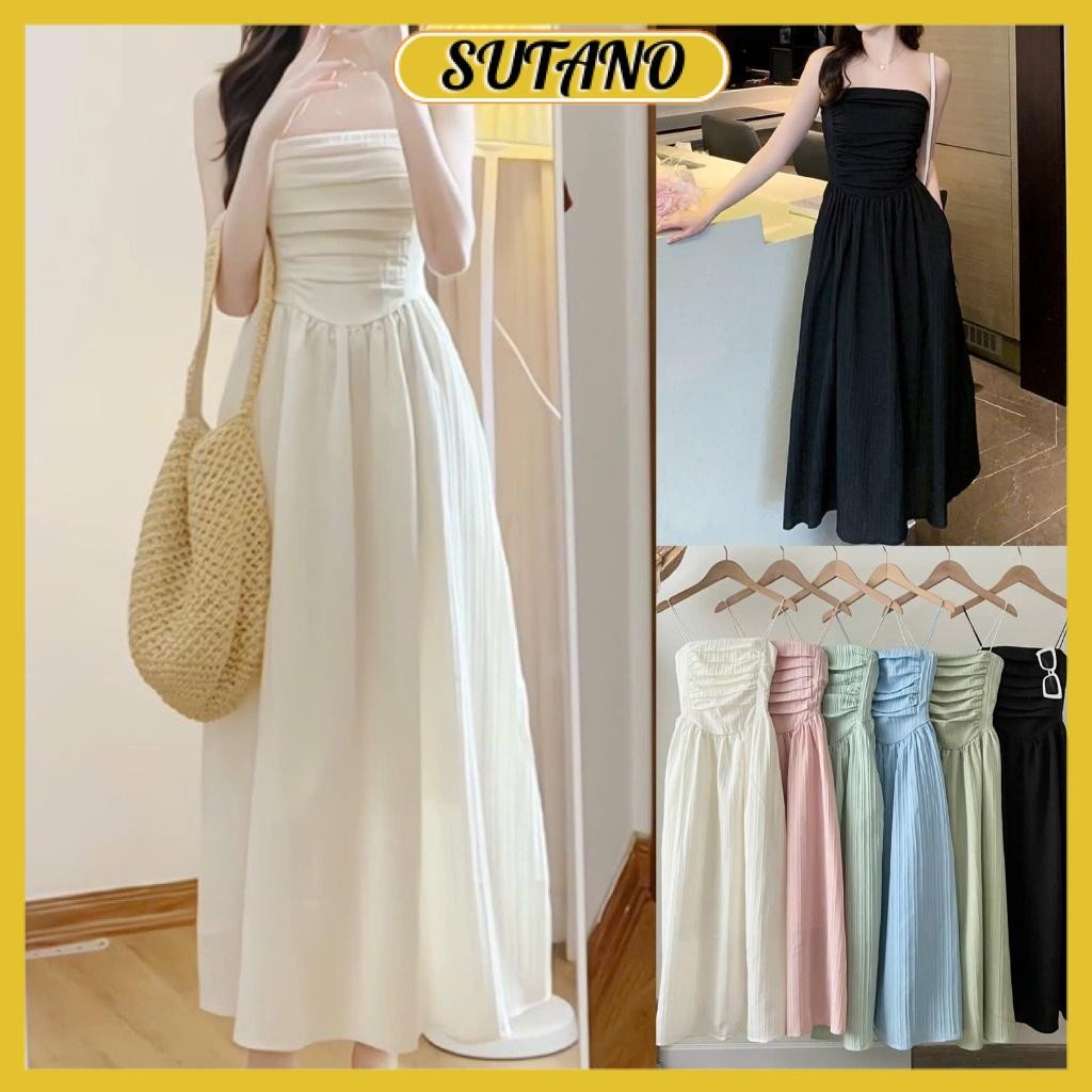 váy hai dây nữ cup ngực dáng dài đầm maxi nữ xếp ly ngực bánh bèo V264 SUTANO