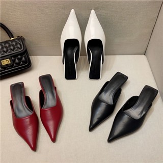 Daxingzhe Baotou Nửa Dép Nữ Mũi Nhọn Gót Nhỏ Gót Giày Nữ Lông Cao Cấp Ngoài Mặc Sandal S