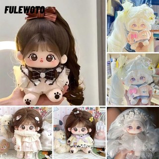 FULEWOTO Búp bê vải 20cm, Trang phục quần áo trẻ em Búp bê Cotton mắt to, Dễ thương có thể thay quần áo với bộ xương hình búp bê bé gái trẻ em
