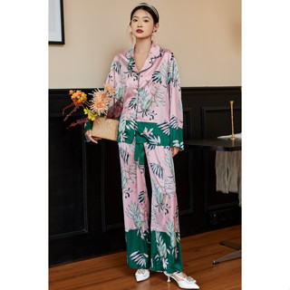 [Osee] Bộ đồ ngủ bằng lụa sa tanh Băng nguyên bản thoải mái cao cấp Bộ đồ nữ thương hiệu lớn ngọt ngào quần dài tay đồ mặc nhà áo khoác ngoài