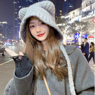 Mũ len tai gấu trùm đầu có dây buộc, mũ len nón len tai gấu cute giữ ấm mùa đông, mũ len thời trang phong cách Hàn Quốc