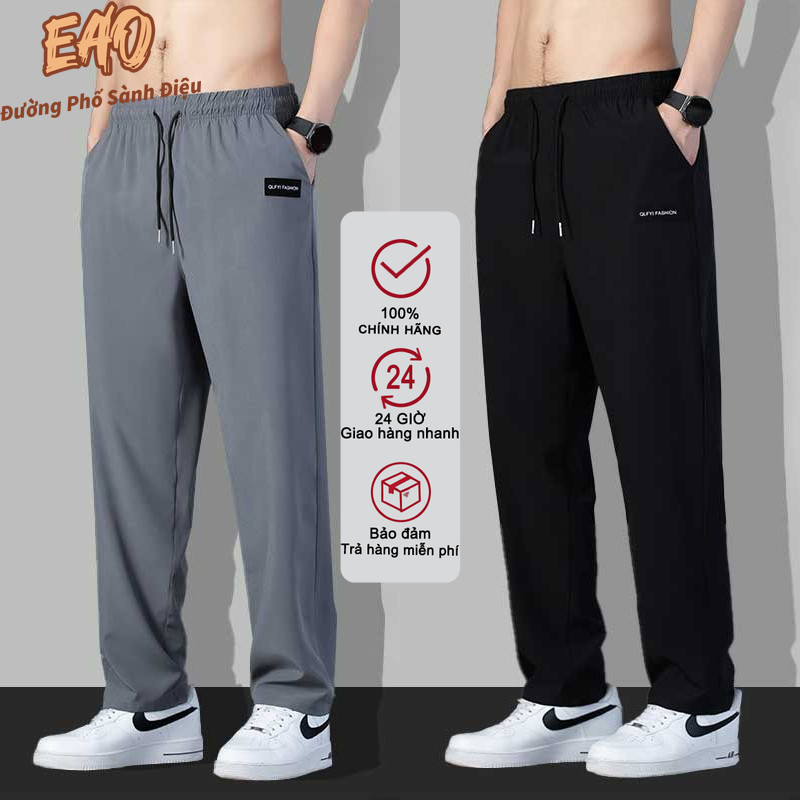 Quần nam Hàn Quốc băng lụa ống rộng co giãn, size từ M đến 5XL, màu đen/xám