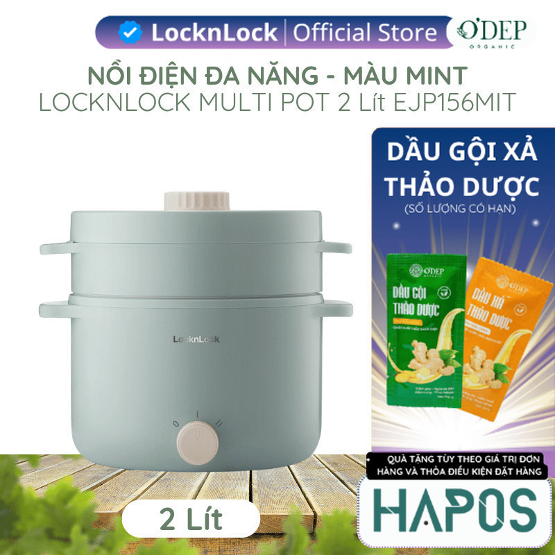 Nồi điện LocknLock đa năng mini 0.8L 600W Chính hãng, kèm khay luộc trứng, nấu mì, nấu lẩu EJP116BLK