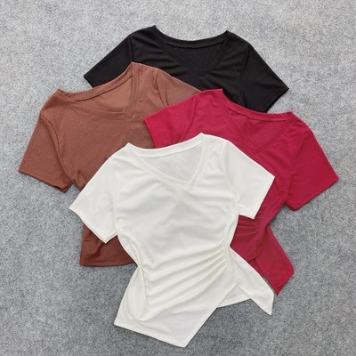 Áo Thun Bigsize Nữ Áo Kiểu Cổ V Nhún Eo Tôn Dáng Chất Thun Tăm Co Giãn G265