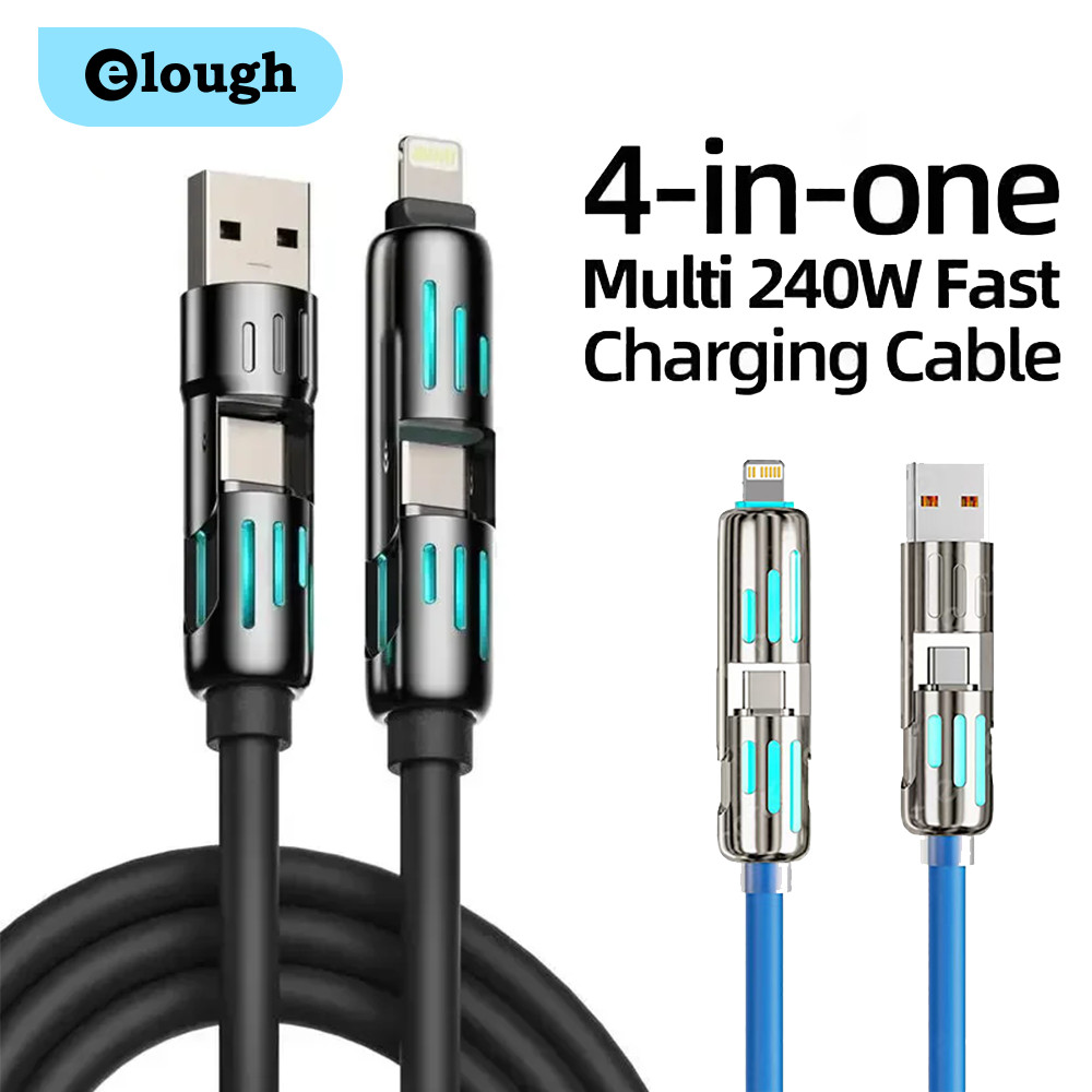 Cáp silicon USB Elough 240W 4 trong 1 Sạc nhanh Type C sang Type C Dây cáp dữ liệu sạc siêu nhanh có
