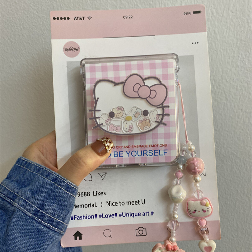 Thích Hợp Cho Samsung Galaxy Z Flip7 Flip6 Hồng Checker Dễ Thương Kt Cat Shake Fun Bracket Vỏ Điện T