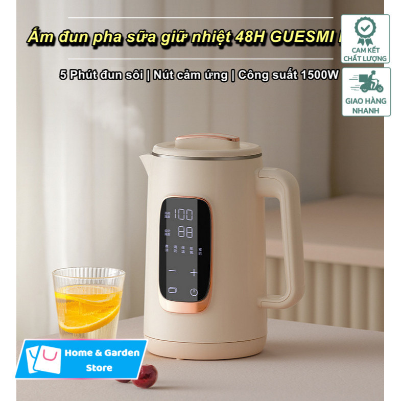 [HCM] - Ấm Đun Nước Siêu Tốc Giữ Nhiệt 48H GUESMI NTC Dung tích 1.5L , Công Suất 1500W , Khử Clo - H