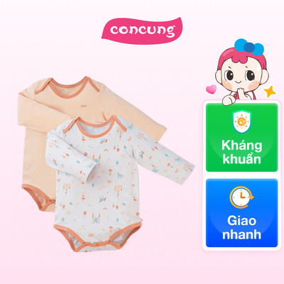 Set Bodysuit tam giác DT Animo KV423007 (0-3M,Cam_Xám họa tiết)