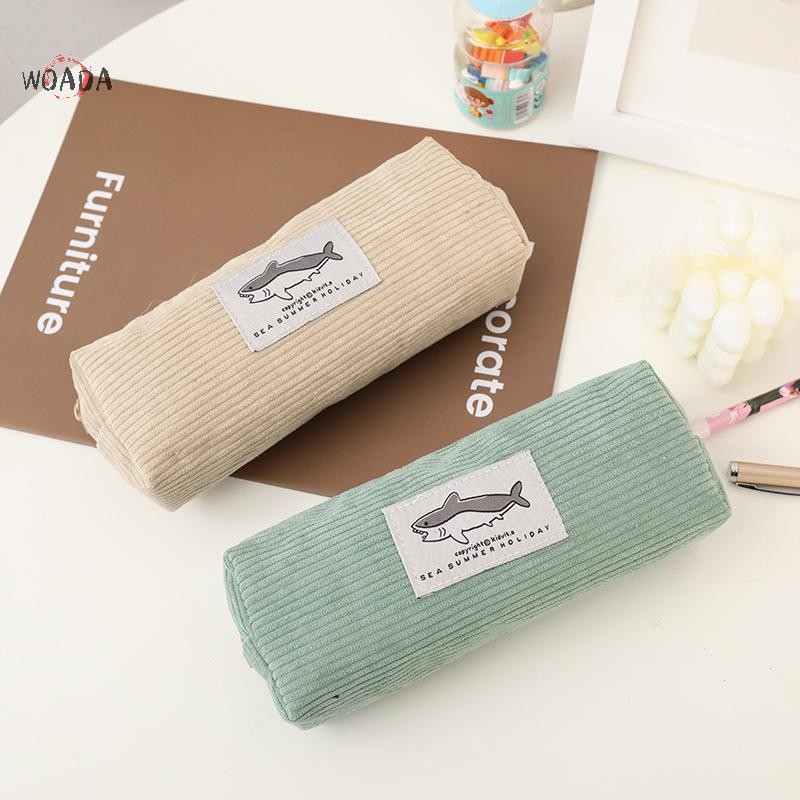 Hộp đựng bút chì cá mập WOADA Hộp đựng bút vải nhung Kawaii Văn phòng phẩm Hộp đựng bút chì dung tíc
