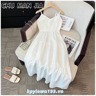 Chu MAN JIA Váy nữ Váy treo cổ chữ V kiểu Pháp mới Váy ôm eo thiết kế váy khí chất