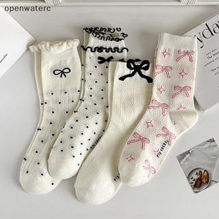 Openwaterc Đen Chấm Bi Tất Mùa Hè Mỏng Rỗng Trái Tim Thoáng Khí Tất Dài Dễ Thương Ngọt Ngào Bé Gái Ruffle Tất vn