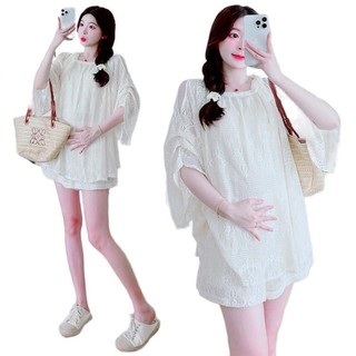 SÉT QUẦN ÁO BẦU DỰ TIỆC CAO CẤP MAMADRESS REN MỀM HAI LỚP THIẾT KẾ TAY LỠ HỞ VAI QUẦN ĐÙI CHUN CHỈNH BỤNG TIỆN LỢI SCC1