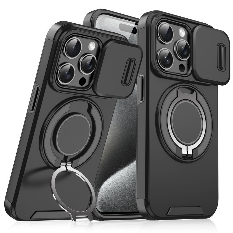 360° Xoay Kim Loại Từ Tính Giá Đỡ Vòng Trượt Bảo Vệ Ống Kính Giáp Chống Sốc Ốp lưng iPhone 15 14 13 12 11 Promax 14 15 Plus Chịu Lực Chắc Chắn Ốp Lưng Cứng
