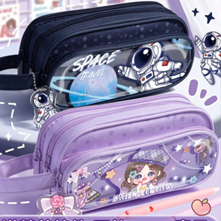 Hộp Bút Trong Suốt Ba Ngăn Nhiều Mẫu Hoạt Hình Dễ Thương