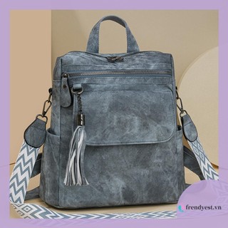 [Frendyest.vn] Ví ba lô dành cho nữ có khóa kéo tua rua bằng da có khóa kéo Daypack để đi bộ đường dài