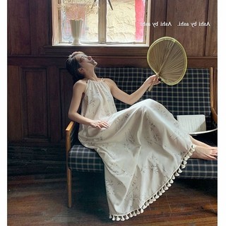 Váy Liền Hai Dây Tua Rua Phong Cách Trung Quốc Mới Váy Dài Hoa Nhỏ Khí Chất Có Dây Xếp Nếp Cổ Điển Kiểu Pháp Cho Nữ