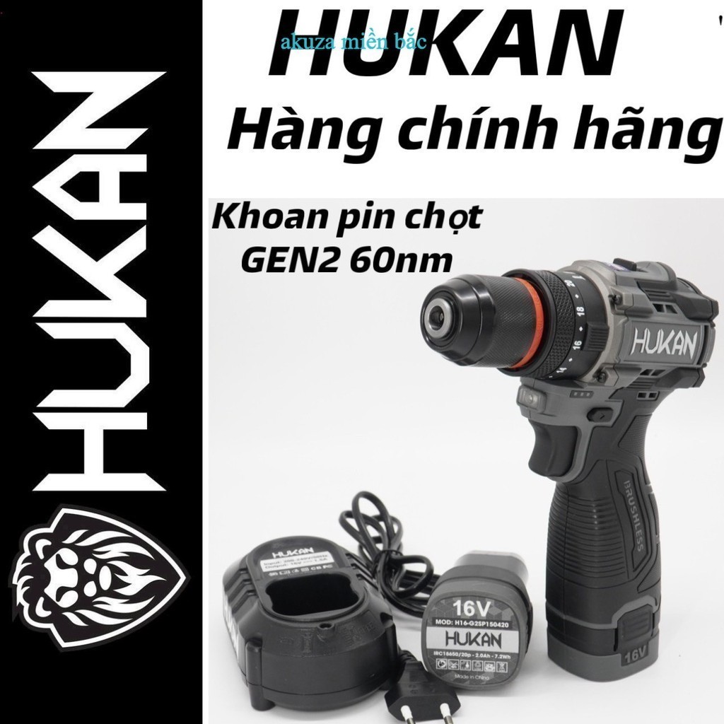 [GEN2] Máy khoan pi.m Hukan cao cấp H16-G2CD1612/lực siết 60N bộ 2 pi.m 15C kèm1 sạc 1.5A miền bắc