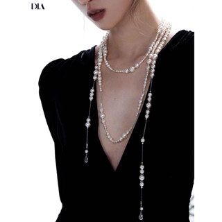 Vòng cổ ngọc trai dài nguyên bản Bạc pha lê xếp chồng lên nhau Retro Gypsophila