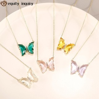 Dây chuyền mặt dây chuyền thủy tinh hình con bướm trong suốt nhiều màu sắc có chuỗi xương đòn đơn giàn cho nữ