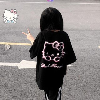Áo thun ngắn tay Sanrio HelloKitty dành cho nữ mùa hè dáng rộng vừa phải Áo nữ sinh viên Mỹ [RAIN]