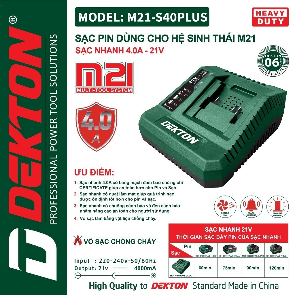 Sạc M21 Dekton Dòng Sạc Cao / Chân Makita Phổ Thông / Dùng Được Cho Nhiều Loại Pi.m Chân Makita OR M