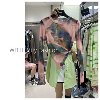 Milyfashion Loose Cao Cấp Tay Dài T Mùa Hè Phong Cách Mới Cổ Tròn Gạc Tie-Dye In Mực Smudge Kem Chống Nắng Đế