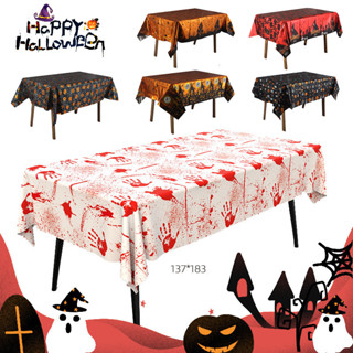  Halloween Bàn Ăn Bao Dùng Một Lần PET Nhựa Khăn Trải Bàn Bộ Bí Ngô Bộ Xương Mẫu 