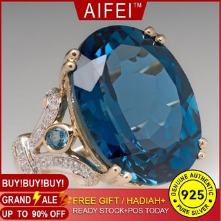Nhẫn Aifei R302 Bằng Bạc Sterling 925 Mạ Vàng 18K Đính Giả Kim Cương Màu Xanh Lam Cho Nữ