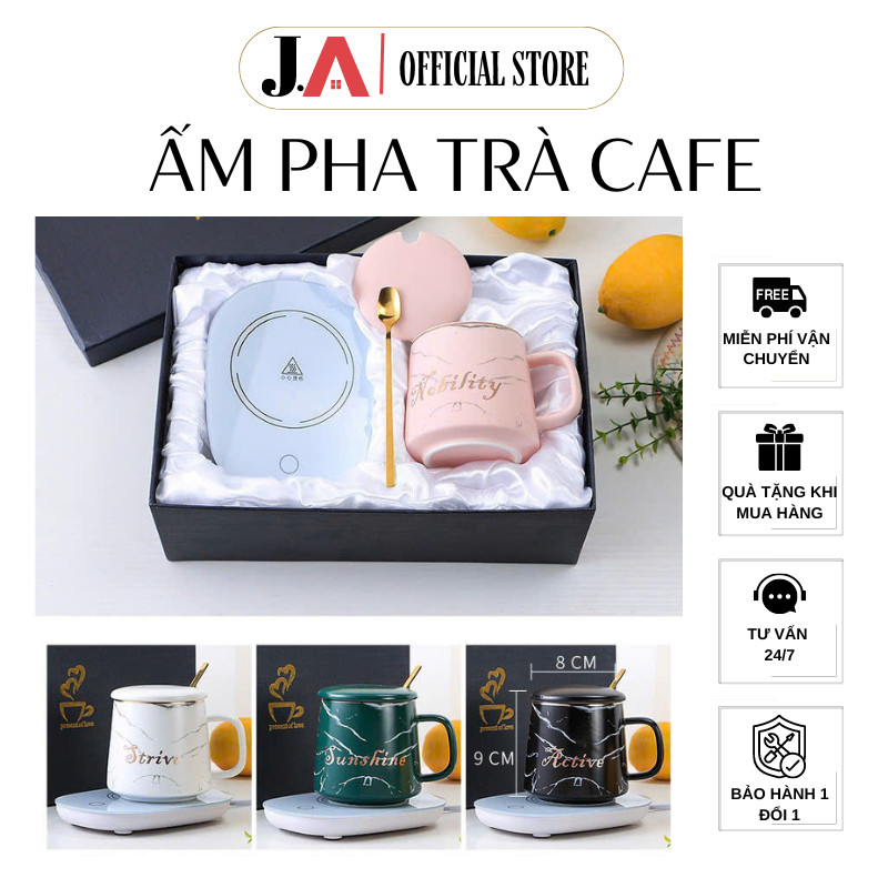 Bộ Cốc Hâm Trà Cafe Sữa Đa Năng Dung Tích 350ml Nhiệt Độ Tới 55 Độ C, Bộ Ly Sứ Giữ Nhiệt Thông Minh 