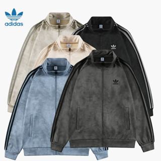 Thêu Logo Adidas 100% Nguyên Bản Đứng Cổ Áo Cặp Đôi Áo Khoác Cho Nữ Áo Khoác Trơn Có Khóa Kéo Bomber Áo Khoác Gió Áo Khoác Nam