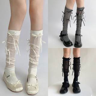 Kawaii Nơ Đầu Gối Cao Tất Đùi Cao Vớ Dài Dễ Thương Vớ Nữ Gothic JK Phong Cách Nhật Bản Đùi Cao Tất