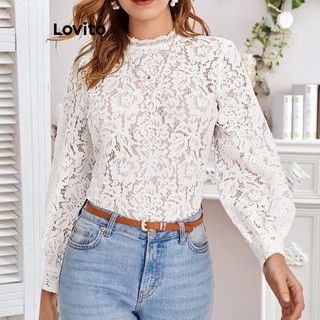 Áo Lovito vải ren màu trơn phong cách thanh lịch cho nữ LNL70374