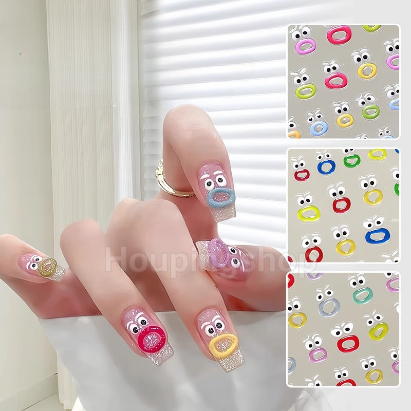 1 / 5 Tờ Kawaii DIY Móng Tay Giả Dán Full Cover Dễ Thương Ngộ nghĩnh 3D Miệng Quái Vật Bấm Vào Móng Tay Nghệ Thuật Miếng Dán Ins Phong Cách Chống Thấm Nước Peelable Dán Móng Tay